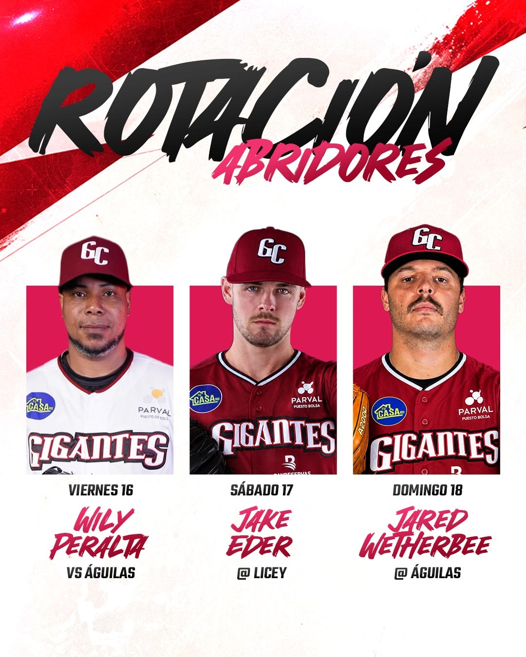 Wily Peralta abrirá el primer partido de los Gigantes del Cibao; Eder y Wetherbee completan la rotación inicial